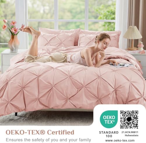 JOLLYVOGUE Twin XL Comforter Set 5 Pieces - Bed in a Bag Twin XL for All Season, Pintuck Bedding Comforter Sets with Comforter, Flat Sheet, Fitted Sheet and Pillowcases & Shams, Rose Gold