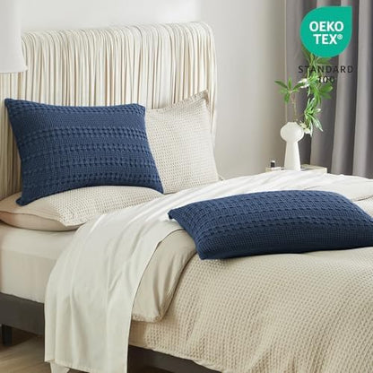 PHF Cotton Waffle Pillow Shams Standard 20" x 26", Blue Sapphire, No Insert
