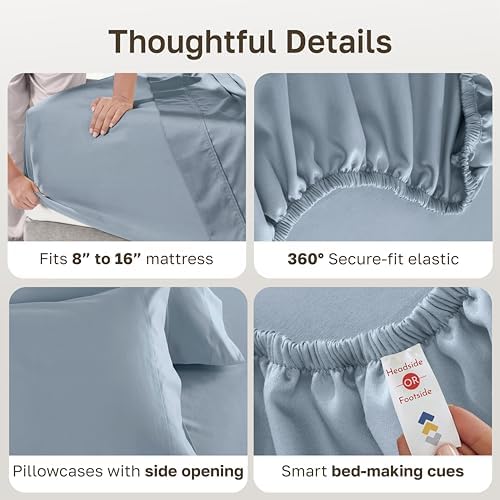 California Design Den 600 Thread Count King Size Bed Sheets Set, Sky Blue