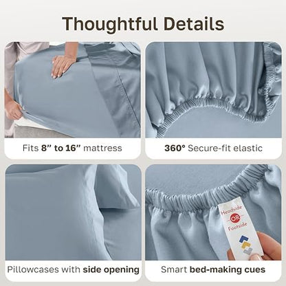 California Design Den 600 Thread Count King Size Bed Sheets Set, Sky Blue