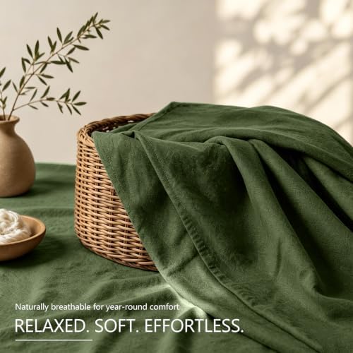 MEISHANG 100% French Linen Sheets King,4 Pcs,18-24" Extra Deep Pocket