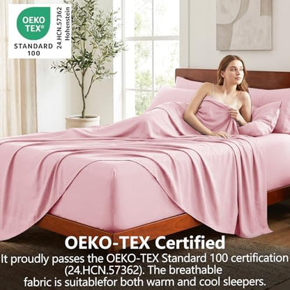 CozyLux Split King Sheets 7-Piece, 21-Inch Deep Pocket, Soft Brushed Feel