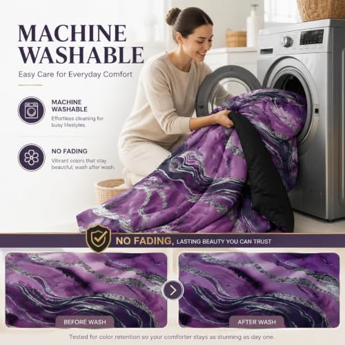 CCoutueChen Black Purple Marble Comforter Set Full Size, Modern Style