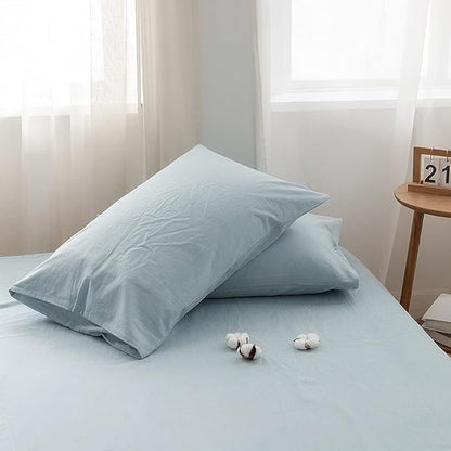 FACE TWO FACE Bedding Duvet Cover Set100% Washed Cotton Duvet Cover Linen Like Textured Breathable Durable Soft Comfy (California King, Light Blue)
