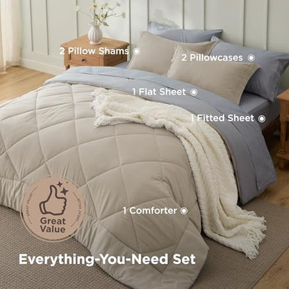 Bedsure Bed in a Bag Full Reversible Bed Set 7 Pieces Beige/Silver Grey