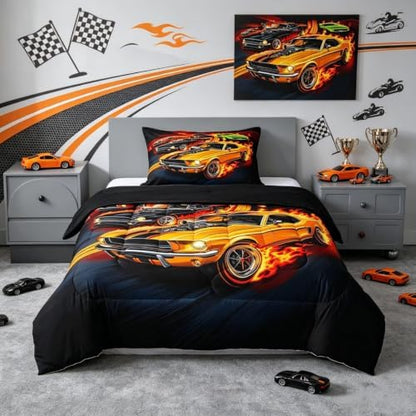 Feelyou Boys Race Car Kids Comforter Set Twin Size for Kids Boys Girls
