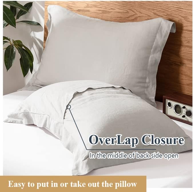 Simple&Opulence 100% Linen Pillow Case King Size Set of 2, Grey Pillow Covers with Overlap Closure, Luxury Breathable Pillowcases Protectors Suitable for All-Season (20" X 36", Grey)