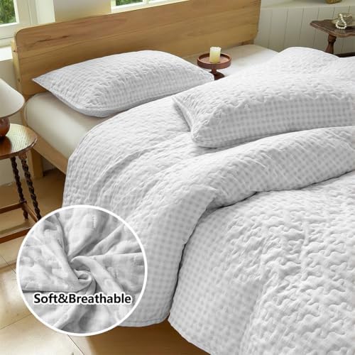 NSNLGSGC Light Gray Gingham Twin Summer Bedspread Quilt Set