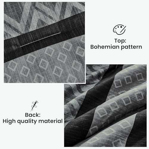 Cottolester Boho Comforter Set King Size,Black Gray Striped Bed in a Bag