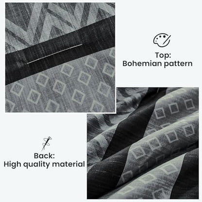 Cottolester Boho Comforter Set Queen Size,Black Gray Striped Bed in a Bag