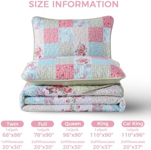 Mybedsoul Boho Quilts Queen Size, Patchwork Bedding Set, Blue Pink