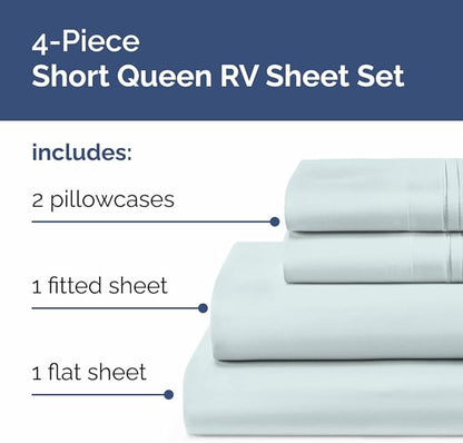 Short Queen Size 4 Piece Sheet Set - RV Short Queen, Soft, Breathable & Cooling Bed Sheets Set w/ Deep Pockets - Hotel Luxury Bedding for Women, Men, Kids, Teens, Boys & Girls - Oeko-Tex - Ice Blue