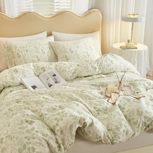 Garden Style Green Floral Comforter Set Twin XL Size Soft Fluffy Microfiber Chic Floral Printed Bedding Comforter Vintage Botanical Flowers Comforter for All Seasons Cottagecore Twin XL Comforter Set
