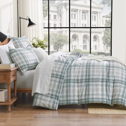 Andency Blue Plaid Comforter Set Full, Gingham Checkered Grid Bedding Set