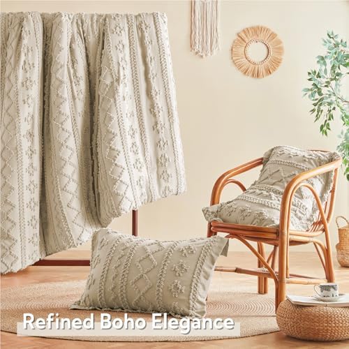 MR&HM Queen Comforter Set 7 Pieces, Fluffy Tufted Boho Beddding Set Linen