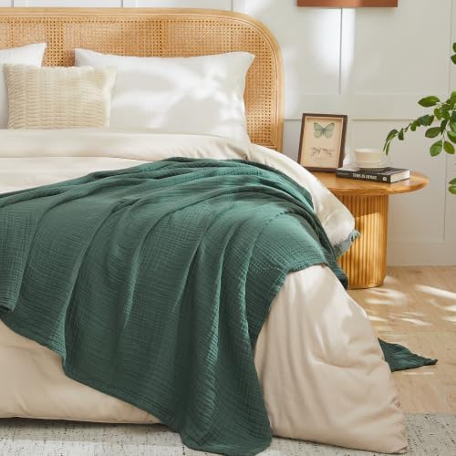 EMME Muslin Blankets for Adults Throw Blanket for Couch Breathable Gauze Soft Lightweight Airy Forest Green Throw 50" x 60"