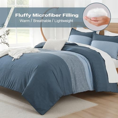 Litanika Haze Blue California King Comforter Set - 3 Pieces Stripe Bed Set