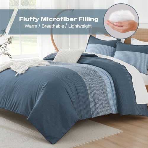 Litanika Haze Blue Super King Comforter Set - 3 Pieces Stripe Bed Set