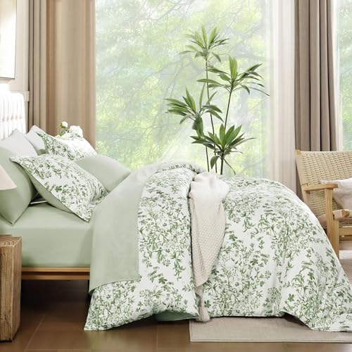 WONGS BEDDING 6 Pieces Twin Size Comforter Set Green Floral Bed Set