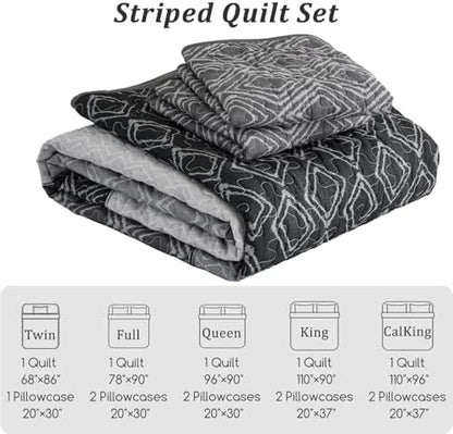 Cottolester Twin Quilt Set for Dorm Bedding,2 Pcs Black Grey Bedspreads