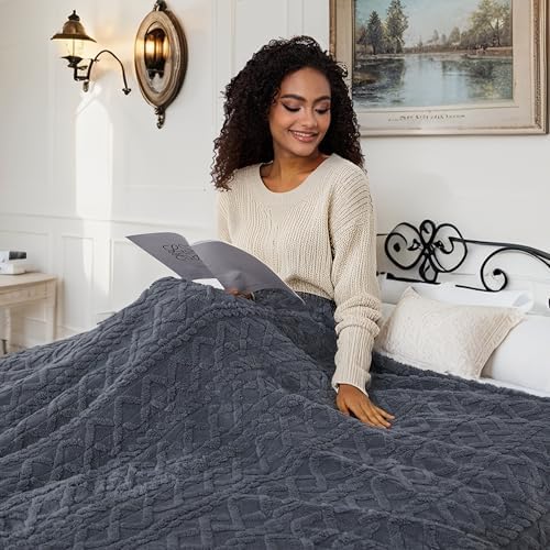 Electric Heated Blanket Throw Size 50"x60", Ultra Soft Sherpa Fleece, 5 Heat Levels & 3-Hour Auto-Off, Fast Heating for Cozy Winter Comfort, for Office & Chair, Dark Gray