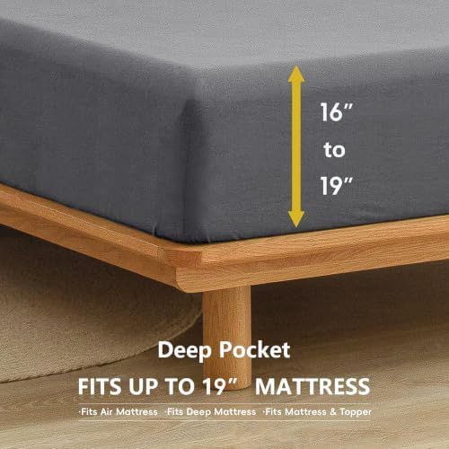 BESTOUCH Cal King Washed Cotton Linen Feel Sheet Set 4 Pcs Quiet Shade Grey