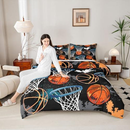 Castle Fairy Basketball Comforter Set Full Size Hip Hop Graffiti Tie Dye Quilt Set 3pcs for Kids Teens Boys Room Decor Ball Sports Gaming Bedding Set Modern Fashion Duvet Insert,2 Pillowcases