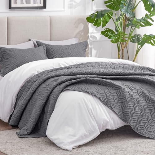 Love's cabin Twin Quilt Set, Lightweight Bedspread Comforter, Dark Grey