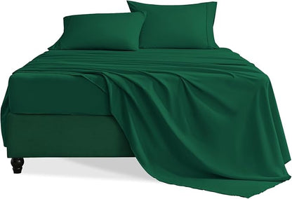 Full Size Bed Sheets Set, 4 Pieces Hotel Luxury Soft Microfiber Bed Sheets Set, Up to 16" Deep Pockets, Oeko-Tex Sheets with Elastic, Breathable, Wrinkle Free (Forest Green, Full)