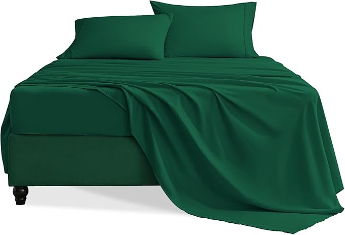 Queen Sheet Set, 4-Piece Hotel Luxury Soft Microfiber Queen Bed Sheets Set, Up to 16" Deep Pockets, Oeko-Tex Sheets with Elastic, Breathable, Wrinkle Free (Forest Green, Queen)