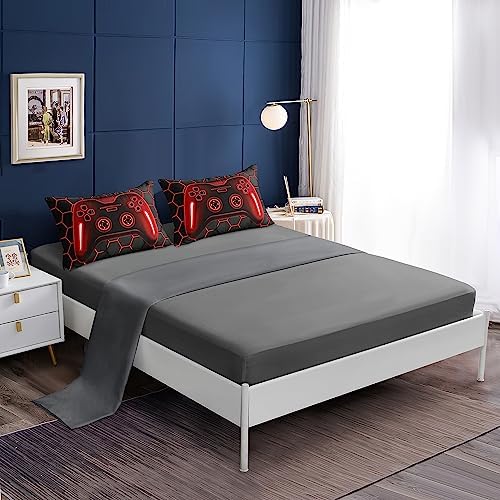 6 Pieces Bed in a Bag for Boys Bedding Sets Full Size,Gamer Comforter Sets for Boys Kids, Gaming Comforter Set for Teens Room Decor with Flat Sheet,Fitted Sheet,Pillowcase,Cushion Cover