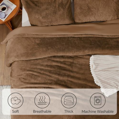 BEDELITE Faux Fur Queen Comforter Set Brown,Warm Bedding with 2 Pilowcases