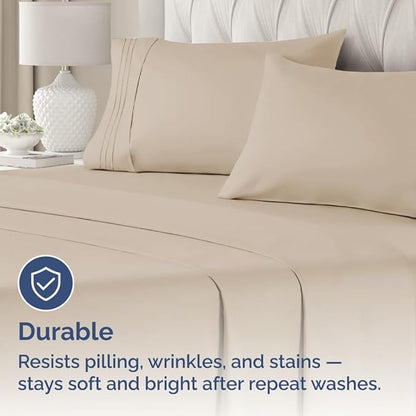 King Standard Pillow Cases Set of 4 - Soft Hotel Quality Pillowcase Covers - Comfy Bedding for Women, Men, Kids & Teens - Machine Washable Pillow Protectors - 4 Piece Set - King Standard Size Cream