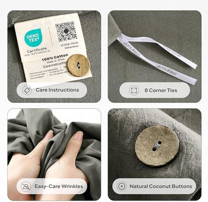 JELLYMONI 100% Washed Cotton Dark Grey Duvet Cover King, Linen-Like