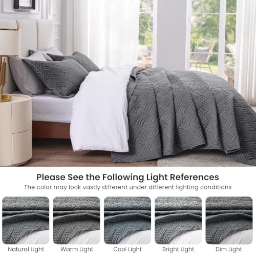 Love's cabin Oversized King Quilt Set, Soft Bedspread Comforter, Dark Grey