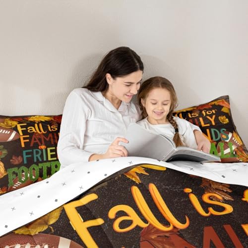 American Football Comforter Set Fall Maple Leaves Quilt Set 2pcs Brown Rustic Farmhouse Wooden Board Bedding Set for Kids Teens Adults Room Decor Soccer Sports Game Duvet Insert Twin Size