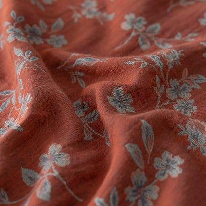 VM VOUGEMARKET Linen Cotton Duvet Cover Set Queen Size,Rust Red Floral Print, Double Layer Gauze, Soft Breathable Bedding Set with Zipper Closure, 3 Pieces (1 Duvet Cover + 2 Pillow Shams)
