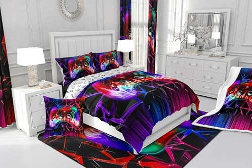 Castle Fairy Modern Honeycomb King Size Comforter/Duvet Set,Boys Gamepad Ultra Soft Bed Collection,Video Games Gamer Bedding for Room Decor 3 Pcs,Microfiber Breathable