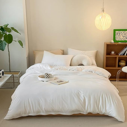 CLOTHKNOW White Full Size Comforter Sets White Bedding Comforter Sets Soft Men Women Comforter with 2 x Pillow Cases
