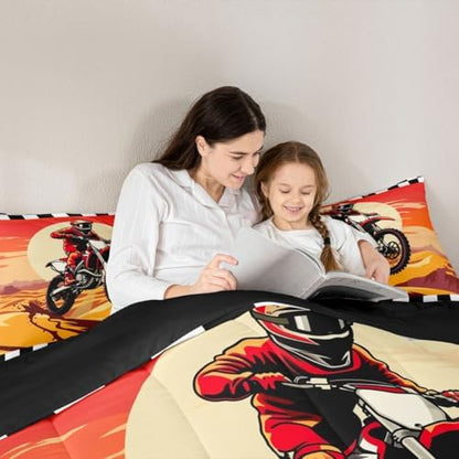 Feelyou Sunset Motocross Comforter Set Toddler Dirt Bike Rider Bedding Set