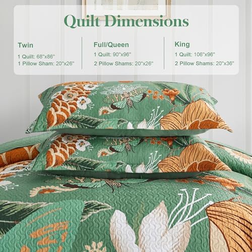 Tyrot 3 Piece Sage Green Butterfly Full/Queen Quilt Bedding Sets