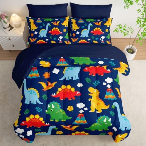HOSIMA Colorful Cartoon Dinosaur Bedding Sets Full for Kids Room Decor.