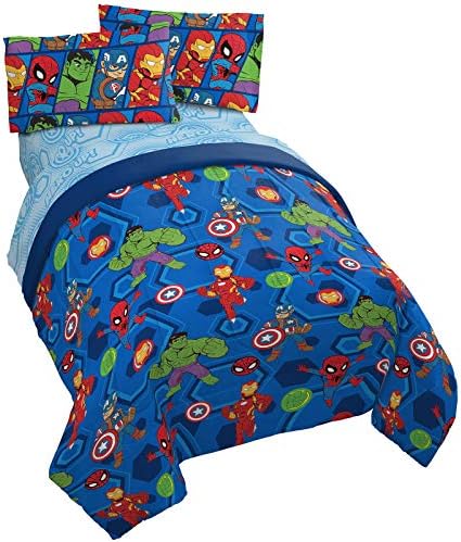 Marvel Avengers Full Size Comforter Set 5 Piece Kids Bedding for Boys, Blue