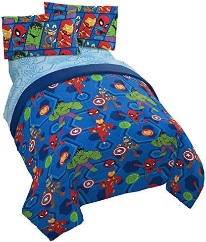 Marvel Avengers Full Size Comforter Set 5 Piece Kids Bedding for Boys, Blue