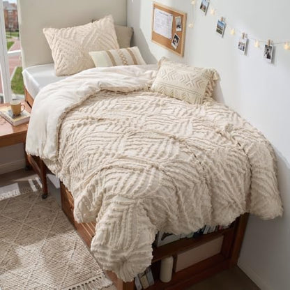 BEDELITE Boho Comforter Set Twin - Tufted Boho Bedding Set, Cream Beige