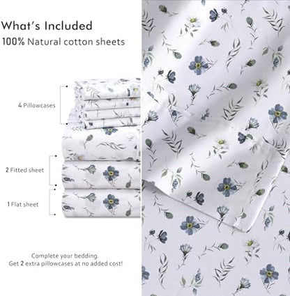 RUVANTI 100% Cotton Split King Sheets, Percale Sheets Set, Coastal Blue