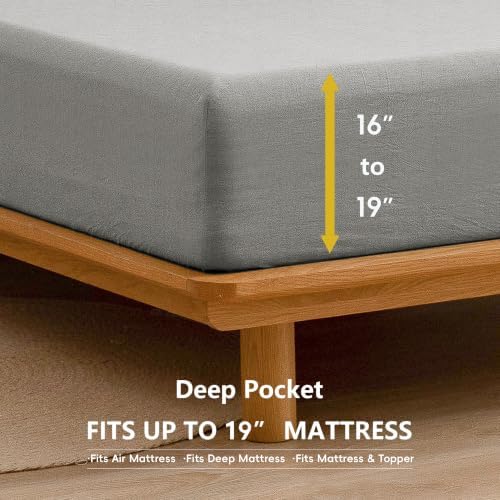 BESTOUCH Twin Washed Cotton Linen Feel Sheet Set 3pc Solid Light Grey