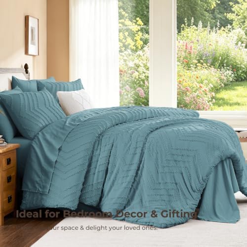 Litanika Super King Comforter Set with Sheets, 7 Pieces Boho Bed Set