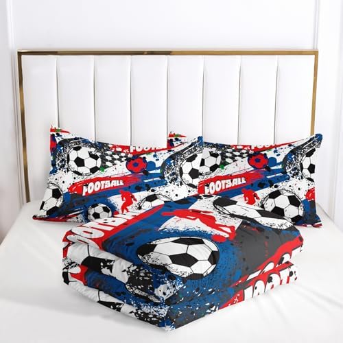 Twin Size Comforter Set for Boys Soccer，Sport Twin Bedding Sets for Boys with 1 Comforter with 2 Pillow Case