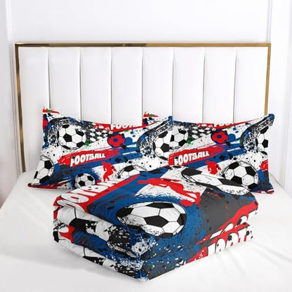 Twin Size Comforter Set for Boys Soccer，Sport Twin Bedding Sets for Boys with 1 Comforter with 2 Pillow Case
